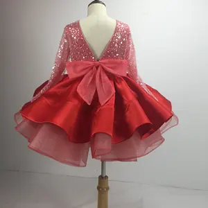 2021新しい売れ筋ふくらんでいる長袖小さな女の子赤い子供のクリスマスドレス