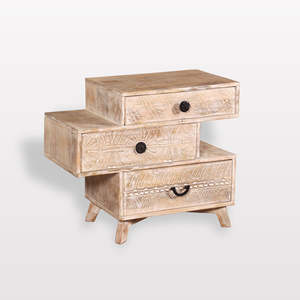 Elegante Cómoda de Madera Acanalada con 3 Cajones, Gabinete Compacto de Almacenamiento para Dormitorio, Sala de Estar o Comedor - Product Image 1