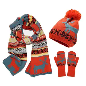 Yetişkin kadın erkek için Pom kış örme bere eldivenler ile noel örgü atkı şapka
