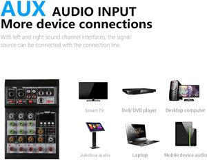 Mixer Audio Mini profesional, kontroler <span class=keywords><strong>DJ</strong></span> 4 saluran dengan antarmuka USB/efek BT Untuk Keluarga KTV Karaoke & Karaoke KTV Mini - Product Image 3
