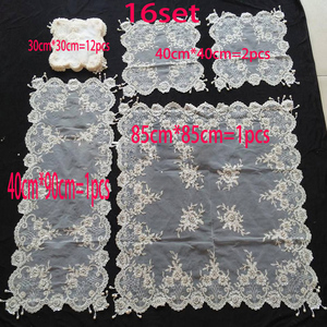 Tùy chỉnh đính cườm thêu Khăn trải bàn Handmade Polyester <span class=keywords><strong>Organza</strong></span> ren <span class=keywords><strong>Overlay</strong></span> hoa đám cưới sự kiện bảng RUNNERS màu be - Product Image 2