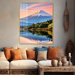 Tableau mural en porcelaine cristalline Coucher de soleil sur le Mont Fuji - Peinture de paysage japonais 40x50cm pour salon - Product Image 3