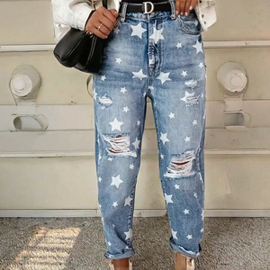 Jeans OEM Personalizados de Alta Calidad, Modelo Slimmer con Agujeros, Cintura Alta, Estilo Femenino 8008, Tela Denim Informal para Verano e Invierno - Product Image 3