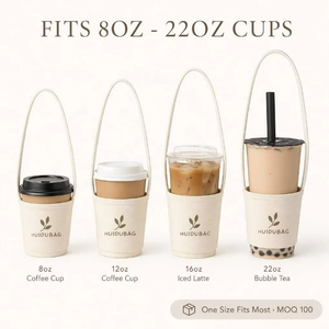 Porte-gobelet réutilisable en toile avec poignée en corde et impression de logo personnalisé, manchons écologiques pour gobelets de café/thé à bulles de 12 oz pour boissons froides - Product Image 3