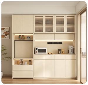 XHA Custom Eco-Friendly Solid Wood Multifunction <b>Sideboard</b> Folding Dining Table Floor-to-Ceiling Wall Cabinet Hidden Oak Glass - Product Image 4