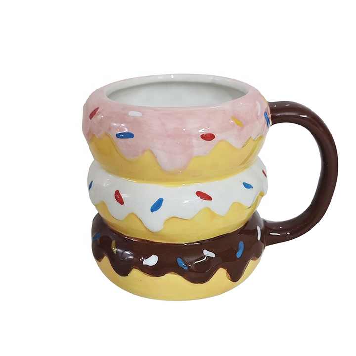 Ceramic Donut Mug With a ChocolateColored Handle With Dripping Cream