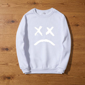 Sweat-shirt blanc à col rond pour homme avec imprimé numérique X Eyes et visage bouclé, coupe classique, pull décontracté, streetwear d'hiver - Product Image 1
