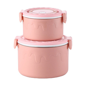 <b>Lunch</b> <b>Box</b> 304 Stainless Steel Double Layer Round Leak Proof <b>Plastic</b> Lid Children Bento <b>Box</b> Solid Color JLY5566 JLY5567 - Product Image 3