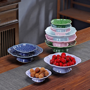 Plato de cerámica para frutas con soporte, forma irregular, porcelana, estilo tradicional chino, para servir té, bocadillos o en bodas. - Product Image 1