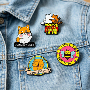 Lot de badges en émail personnalisés en gros, motifs animaux mignons et inspirants, épingles de revers en métal Shiba Inu, Chat, Abeille - Product Image 2