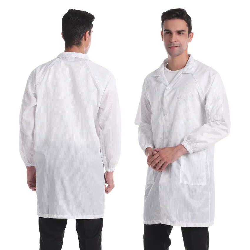 Màu Xanh dải chống tĩnh may công việc phù hợp với ESD Áo phòng sạch smock Gown Coverall bảo hộ lao động ESD quần áo