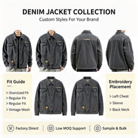 Blouson en jean noir brodé personnalisé pour homme, coupe ample, à capuche, tendance, écologique et coupe-vent – Collection Automne