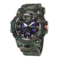 Montre sport à quartz SMAEL 8008MC, couleur camouflage, affichage analogique-numérique LED, chronomètre, alarme, chronographe, résistance à l'eau 5 BAR