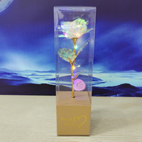 Lampu LED Pelangi Galaksi 24K Berlapis Emas Hadiah Hari Ibu Bunga Mawar Buatan untuk Hari Valentine dengan Kotak Transparan