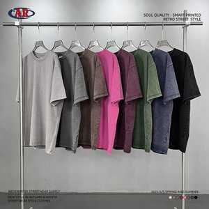 Bán Buôn Mùa Hè Người Đàn Ông Của Thời Trang Giản Dị T-Shirt Rắn Dệt Kim Rửa Nước Với Tuổi Nặng Bông Tuyết Mô Hình Đường Phố Phong Cách T-Shirt - Product Image 2