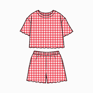 Set di <span class=keywords><strong>Abbigliamento</strong></span> Estivo per Bambini in Due Pezzi Personalizzato dal Produttore, Design a Quadri, Set di Vestiti per <span class=keywords><strong>Bambina</strong></span> in Tinta Unita - Product Image 2