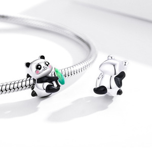 Fábrica de plata Animal lindo Panda Cub con bambú 925 colgante de plata esterlina para pulsera Original brazalete mujeres SCC1832 - Product Image 4