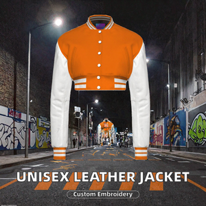 Unisex Solid Plain Dyed Breathable Quick Dry Crop <b>Varsity</b> Baseball Letterman Sports Bomber <b>Jacket</b> Customized Embroidery Patch - Product Image 2