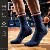 Chaussettes de basketball professionnelles Elite, hauteur genou, avec semelle antidérapante en silicone, entièrement en tissu éponge, compression et soutien de la voûte plantaire, pour le jeu.