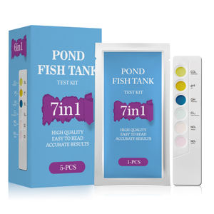Tiras de Teste para Aquário, <span class=keywords><strong>Kit</strong></span> de Teste 7 em 1 para Tanque de Peixes de Água Doce e Salgada, Nitrato, Nitrito, Cloro, Dureza, Alcalinidade, Carbonato - Product Image 3
