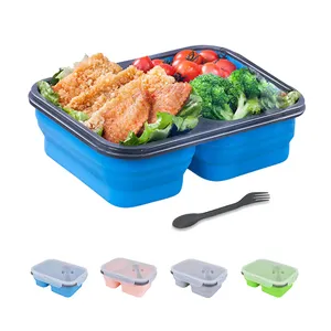 批发可堆叠密封食品储存容器儿童成人随身携带全硅胶午餐盒