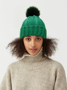 Nhà Máy Bán Buôn Satin Lót Đen Xám Trắng Xanh Womens Mùa Đông Faux Fur Pom Pom Beanie Hat Còng Ấm Knit <span class=keywords><strong>Skull</strong></span> <span class=keywords><strong>Cap</strong></span> - Product Image 6