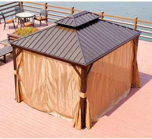 Gazebo Padiglione da Giardino 12x12 in Alluminio per Esterni con Tetto Rigido e Zanzariera con Tende - Product Image 4