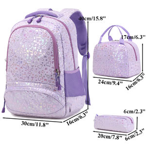 Juego de Mochilas Escolares a la Moda para Niñas, Suaves y Ligeras con Estampado de Corazones y Cierre de Cremallera Impermeable - Product Image 2