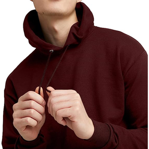 Mens Soft Fleece Embroidered Pocket Pullover Hoodie Minimal Design Drop Shoulder <b>Maroon</b> Winter Hoodie - Product Image 5