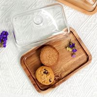 Cloche en verre sur base en bois, couvercle alimentaire hermétique, plateau de service multifonctionnel pour la cuisine, pour le fromage/le gâteau