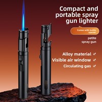 Briquet à butane métallique multifonctionnel portatif, à flamme unique, coupe-vent, de type court, pratique pour le camping, le barbecue, la brasserie et l'extérieur