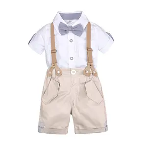 Setelan Pakaian Butik Anak Laki-laki, Baju Anak-anak 2 Potong, Baju dan Suspender Anak Laki-laki