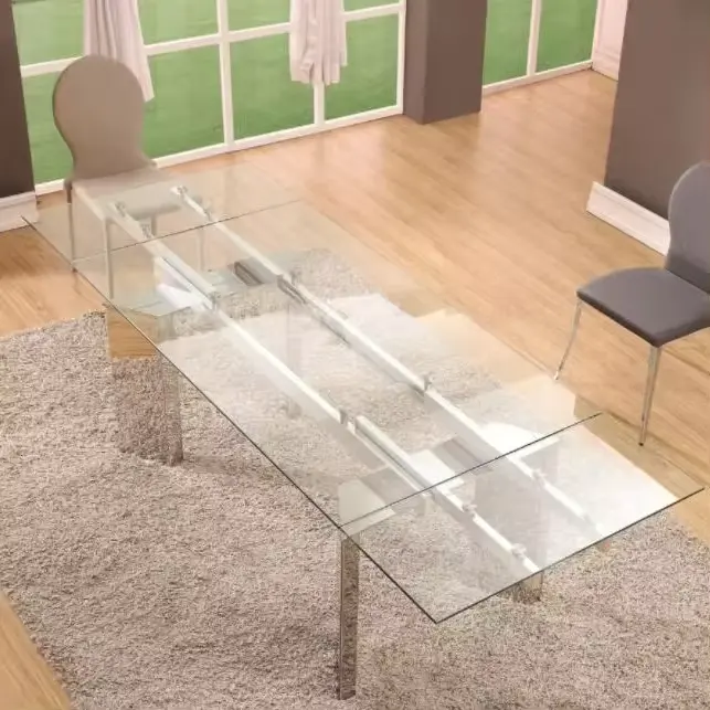 Home Furniture Kitchen Rectangular Dinning Table And Chair Modern Design Stainless Steel Glass Dining Table Sets