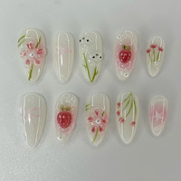 Fournisseur d'ongles Nouvelle arrivée Moyen été Amande 24pcs 3D Gel Bow Decorate Flower Faux Ongles Advanced Sense French Press on Nail