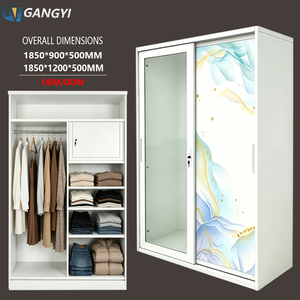 Armoire en acier à prix abordable avec tringle de suspension et <span class=keywords><strong>miroir</strong></span>, 2 portes coulissantes, meuble de rangement pour vêtements, démontable, Lemari Pakaian - Product Image 1