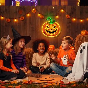 Halloween neon pumpkin <b>LED</b> wall decoration indoor <b>USB</b> powered home children bedroom party club atmosphere <b>light</b> indicator <b>light</b> - Product Image 4