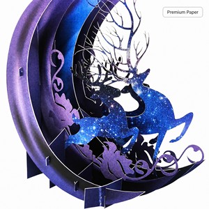 Carte de vœux cerf galaxie bleu violet, carte artistique en papier pliable 3D, décoration cadeau saisonnière - Product Image 4