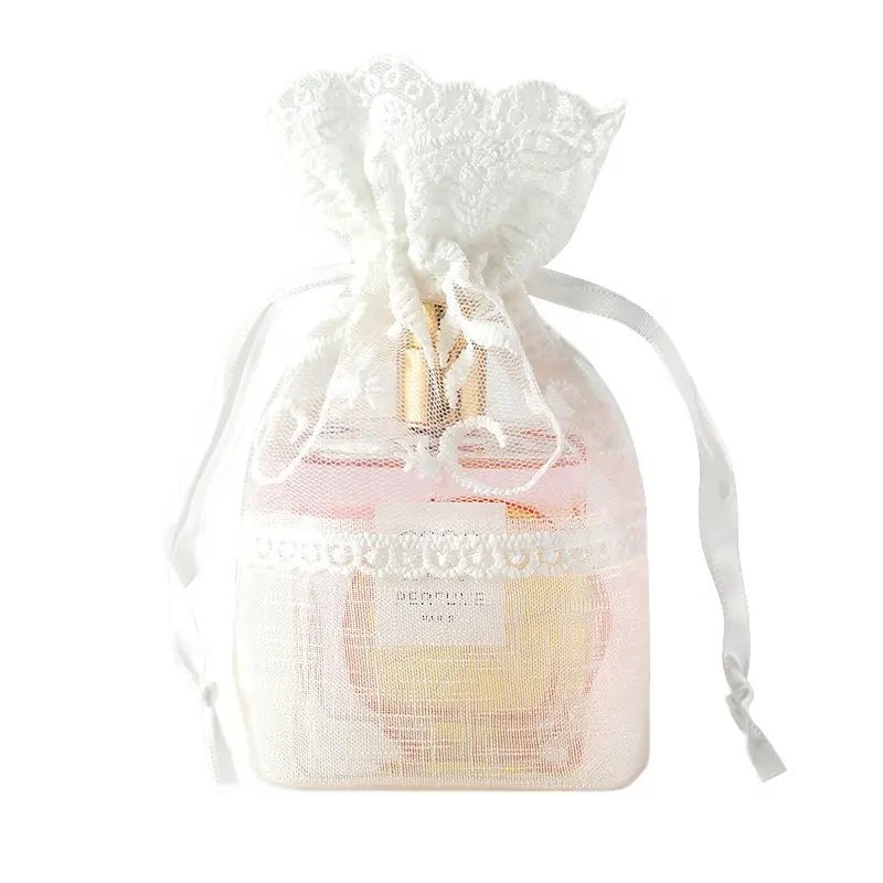 Beyaz gül hediye çantası dantel organze çanta 4x6cm düğün parti iyilik malzemeleri gelin duş bebek duş takı torbalar