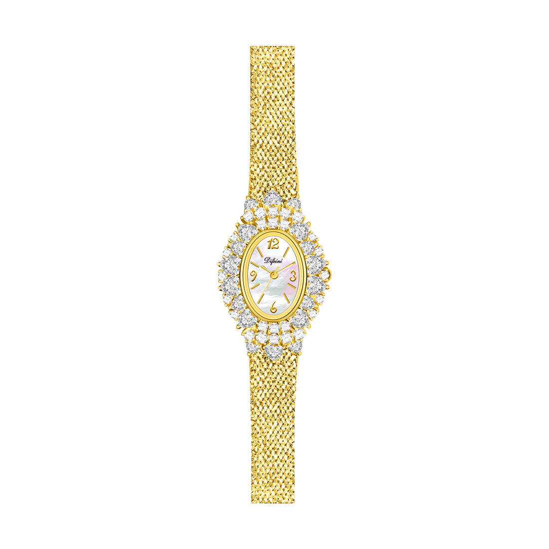 Vintage Luxury Women's Quartz Wrist Watches Gold Silver MOP Dial with Heart Iced Bling Waterproof 3ATM Hip Hop Style Zirconia