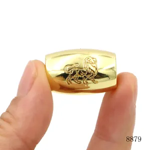 Cuentas de pulsera de lujo, cuentas de metal con agujero grande, cuentas grabadas personalizadas rellenas de oro con logotipo para joyería trenzada