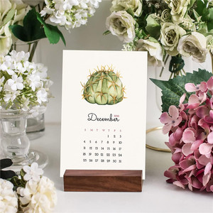 Walnut <strong>Wood</strong> Stand for 2023 Monthly Desk Calendar, Wooden <strong>Block</strong> Base, Cardstock Holder - Product Image 6