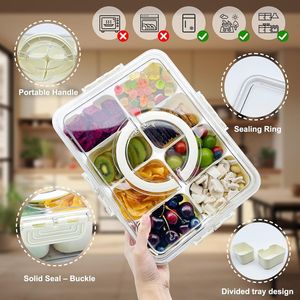 Boîte à goûter portable, récipient à fruits, récipient à nourriture, <span class=keywords><strong>plateau</strong></span> à goûter à compartiments séparés <span class=keywords><strong>avec</strong></span> <span class=keywords><strong>couvercle</strong></span> - Product Image 2