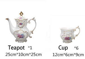 Calcomanía delicada inglés té de la tarde juegos de té de cerámica real <span class=keywords><strong>dibujo</strong></span> a mano <span class=keywords><strong>tetera</strong></span> con borde dorado Real 6 uds taza de té de café con bandeja - Product Image 6