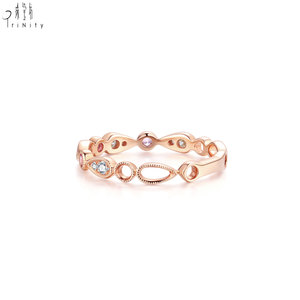 Anillo apilable de oro macizo de 18 quilates con zafiro rosa natural y diamantes naturales, estilo retro, de Hong Kong Fine Jewelry Band Wholesale, para mujer. - Product Image 2