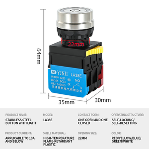 Interrupteur à bouton-poussoir étanche IP65 LA38-D 22mm, à retour, momentané, verrouillable, auto-réinitialisable/verrouillable, encastré plat, arrêt d'<span class=keywords><strong>urgence</strong></span>, démarrage - Product Image 3