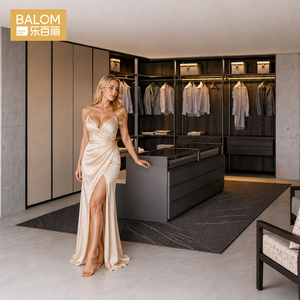BALOM Dressing Moderne de Luxe Personnalisé avec Îlot et Éclairage LED, Armoire de Chambre Minimaliste Haut de Gamme <span class=keywords><strong>en</strong></span> <span class=keywords><strong>Bois</strong></span> Massif - Product Image 1
