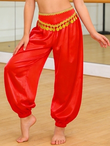Pantalon court rouge pour filles de 6 à 16 ans, pantalon ample pour danse latine, danse du ventre, pour fête à thème, spectacle sur scène, récital de danse - Product Image 5