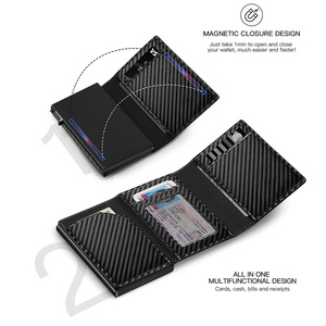 Multi-functional <strong>Trifold</strong> <strong>Wallet</strong> with Airtag Holder Slide-Out Card Slot, Carbon Fiber PU Leather Magnetic Money Clip Case for Men - Product Image 2