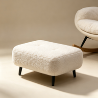 Fauteuil à bascule moderne en laine d'agneau avec oreilles d'ours, repose-pieds ottoman, coussin ultra moelleux, bois naturel silencieux