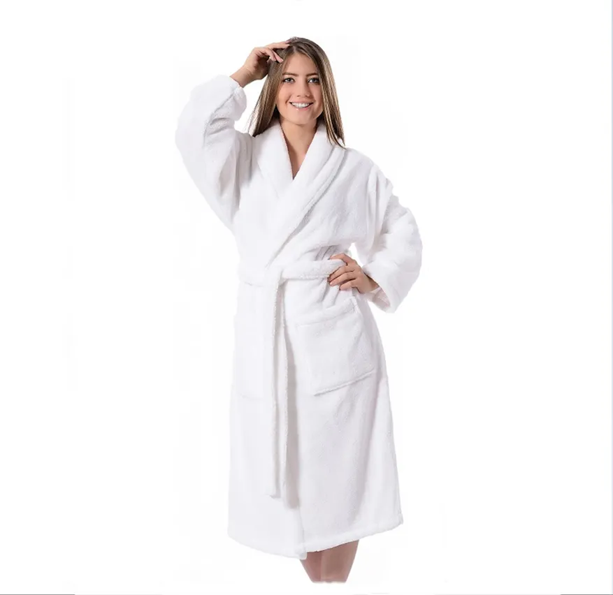 Peignoir de bain de couleur blanche, modèle de luxe, vente en gros, pour femmes et hommes, à col Kimono